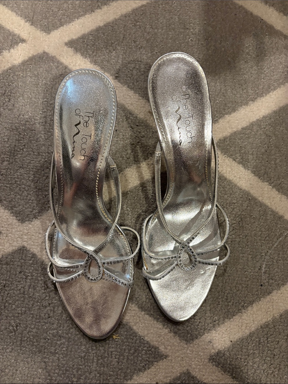 Touch of Nina Silver Loop-Detail Open-Toe Mules